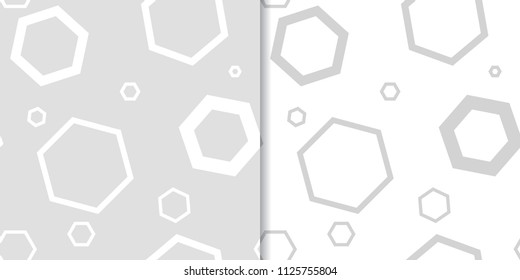 Light gray geometric ornaments. Set of seamless patterns for web, textile and wallpapers