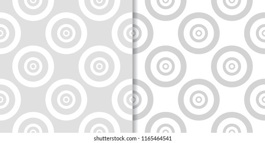 Light gray geometric ornaments. Set of seamless patterns for web, textile and wallpapers