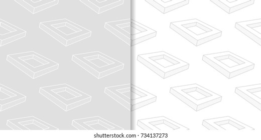 Light gray geometric ornaments. Set of seamless patterns for web, textile and wallpapers