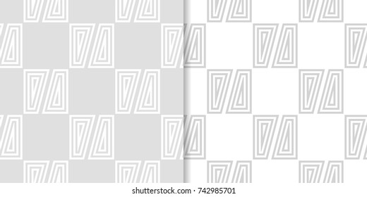 Light gray geometric ornaments. Set of seamless patterns for web, textile and wallpapers