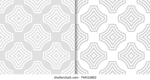 Light gray geometric ornaments. Set of seamless patterns for web, textile and wallpapers
