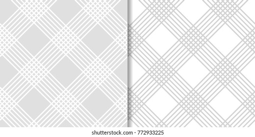 Light gray geometric ornaments. Set of seamless patterns for web, textile and wallpapers