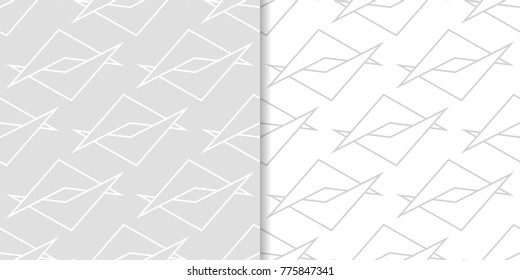Light gray geometric ornaments. Set of seamless patterns for web, textile and wallpapers