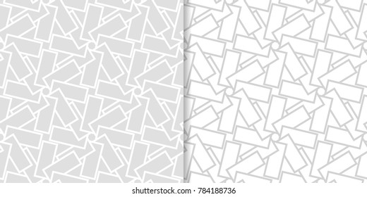 Light gray geometric ornaments. Set of seamless patterns for web, textile and wallpapers