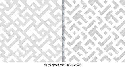 Light gray geometric prints. Set of seamless patterns for web, textile and wallpapers