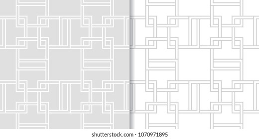 Light gray geometric prints. Set of seamless patterns for web, textile and wallpapers