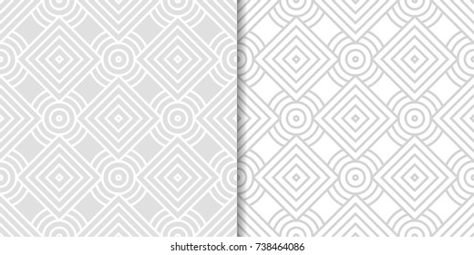 Light gray geometric prints. Set of seamless patterns for web, textile and wallpapers