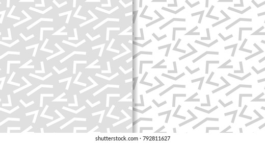 Light gray geometric prints. Set of seamless patterns for web, textile and wallpapers