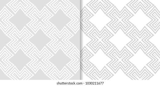 Light gray geometric set of seamless patterns for web, textile and wallpapers