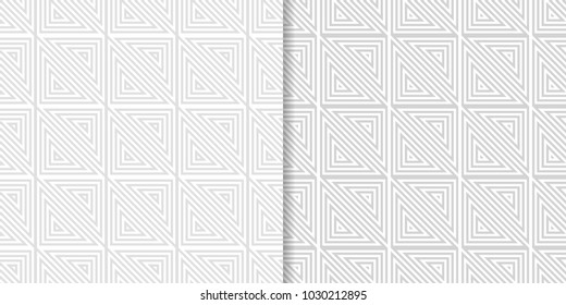 Light gray geometric set of seamless patterns for web, textile and wallpapers