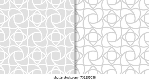 Light gray geometric set of seamless patterns for web, textile and wallpapers