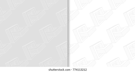 Light gray geometric set of seamless patterns for web, textile and wallpapers
