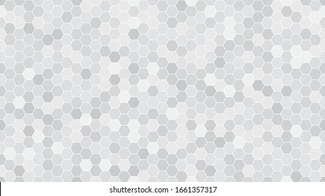 Light gray hexagonal mosaic background for business presentation. HD 16x9 vector pattern.