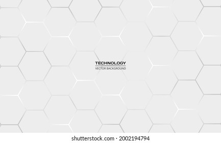 Fondo abstracto del vector de tecnología hexagonal gris claro. La energía blanca brillante se destella bajo el hexágono en la tecnología futurista moderna ilustración vectorial de fondo. Cuadrícula de textura de peine blanco.