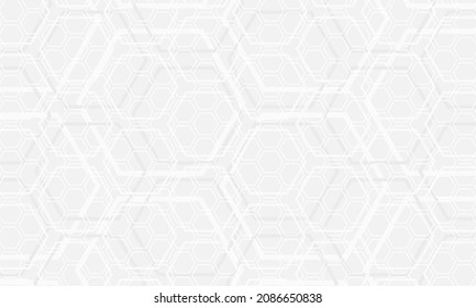 Light gray hexagonal technology vector abstract background. White hexagon patern futuristic modern background. White honeycomb texture grid. Vector illustration.