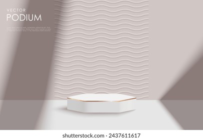 Light gray luxury background podium with golden elements for displaying products, advertising banners and posters. Podium for cosmetics, perfumes and jewelry.