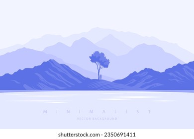 Light gray minimalist landscape background. Monochrome creative modern paint. Abstract nature art contemporary mountain poster. Hand drawn vector illustration in flat style for prints web and canvas