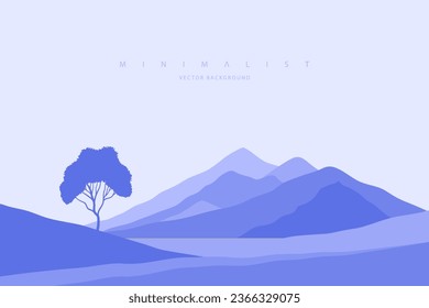 Light gray minimalist landscape background. Monochrome creative modern paint. Abstract nature art contemporary mountain poster. Hand drawn vector illustration in flat style for prints web and canvas