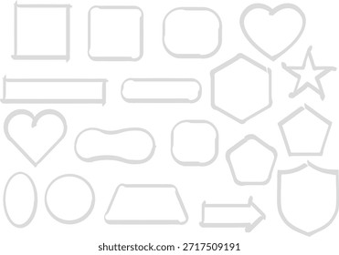Conjunto de Formas de contorno gris claro e iconos decorativos mínimos. Limpie los bordes geométricos delgados con corazones, estrellas, flechas e insignias. Elementos neutrales para UI, Plantillas y proyectos de Diseño gráfico modernos.