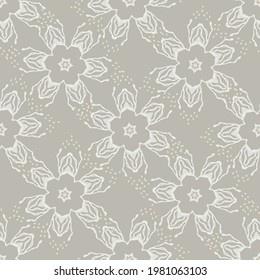 Light gray scandi pattern print. Seamless minimal fashion doodle background. Calm gender inclusive drawn flower motif texture . Playful kid room wallpaper vector repeat.