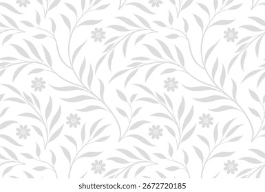 Cinzento claro sem costura natureza folha padrão fundo vetor e cinza, padrão sem costura, padrão da natureza, padrão da folha, fundo botânico, textura orgânica, vetor floral, papel de parede natural. 0120445566