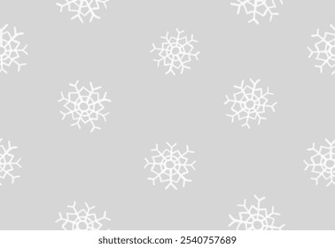 Light Gray Seamless Vector Pattern With Snowflakes. White Hand Drawn Snowflakes on a Gray Background. Winter Snowy Sky Print. Christmas Wallpaper. RGB.