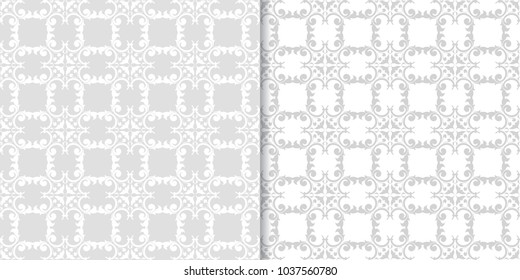 Light gray set of floral backgrounds. Seamless patterns for textile and wallpapers