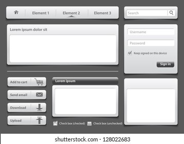 Light gray skin web design elements and modules on dark background. Vector Illustration