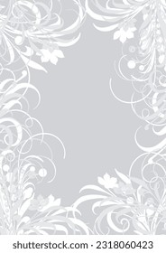 Light gray solemn background with floral ornament with graceful curls and flowers. Light background for wedding invitations and cards.