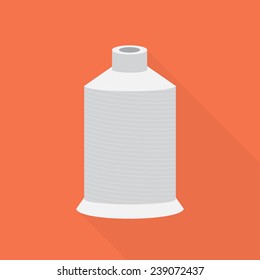 Light gray spool of thread in a flat style on a red background