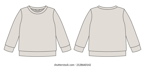 Sudadera técnica de dibujo gris claro. Los niños usan una plantilla de diseño de puente. Vista frontal y posterior. Vista frontal y posterior. diseño de moda CAD