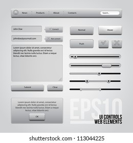 Light Gray UI Controls Web Elements: Buttons, Comments, Sliders, Message Box