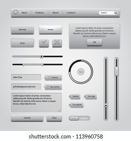 Light Gray UI Controls Web Elements 2: Buttons, Comments, Sliders, Message Box, Preloader, Loader, Tag Labels, Unlock