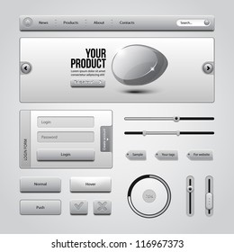 Light Gray UI Controls Web Elements 3: Buttons, Login Form, Authorization, Sliders, Banner, Box, Preloader, Loader, Tag Labels