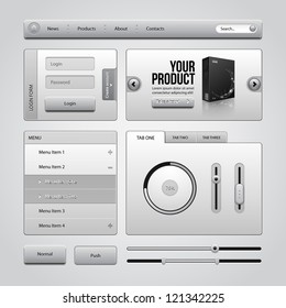 Light Gray UI Controls Web Elements 4: Buttons, Login Form, Authorization, Sliders, Banner, Box, Preloader, Loader, Accordion, Menu, Tabs, Search