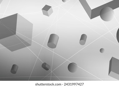 Light Gray vector backdrop with 3D cubes, cylinders, spheres, rectangles. Abstract illustration with volumetric figures. Wallpaper for a cell phone.