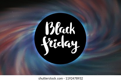 Light Gray vector background with a black hole, sky. Abstract illustration with glitter colorful cosmic stars. Black Friday design for ads, commercials.