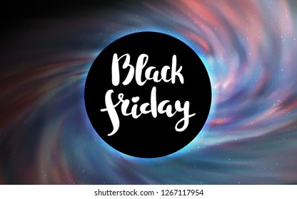 Light Gray vector background with a black hole, sky. Abstract illustration with glitter colorful cosmic stars. Black Friday design for ads, commercials.