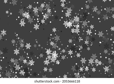 Fondo vectorial de Gris claro con copos de nieve de Navidad. Ilustración abstracta brillante con cristales de hielo. Diseño de año nuevo para afiches, pancartas.