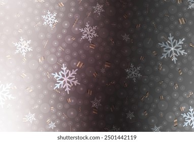Light Gray vector background in Xmas style. Colorful illustration with snow and new year Xmas balls. Pattern for ads, poster, banner of books.