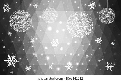 Light Gray vector christmas polygon background. Low poly Illustration consisting of triangles with snowflakes. Texture, seamless background of New Year celebration.