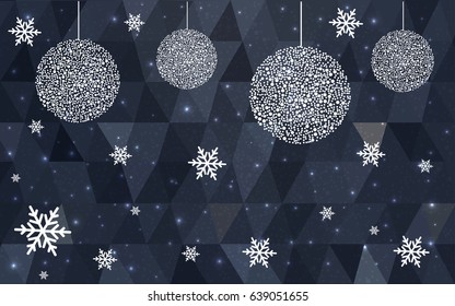 Light Gray vector christmas polygon background. Low poly Illustration consisting of triangles with snowflakes. Texture, seamless background of New Year celebration.