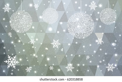 Light gray vector christmas postcard low polygon background. Illustration consisting of triangles. Abstract triangular polygonal origami or crystal design of New Year celebration.