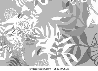 Light Gray vector doodle texture with leaves. Sketchy doodles with leaves on blurred background. Hand painted design for web, wrapping.