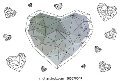 Light Gray vector greeting Card Happy Valentine's Day. Lettering with hearts on the white polygonal background. Colored triangular illustration for your business.