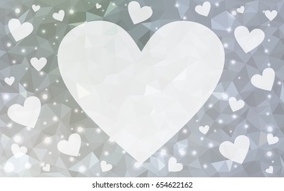 Light Gray vector greeting Card Happy Valentine's Day. Lettering with hearts on the white polygonal background. Colored triangular illustration for your business.