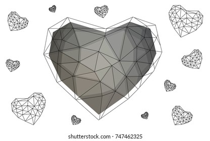 Light Gray vector greeting Card Happy Valentine's Day. Lettering with hearts on the white polygonal background. Colored triangular illustration for your business.