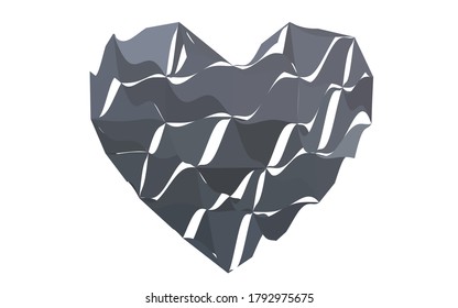 Corazón vectorial gris claro aislado en fondo blanco. Ilustración gráfica de gradiente de estilo de origami triangular de bajo polígono geométrico ruborizado. Diseño poligonal para su negocio.