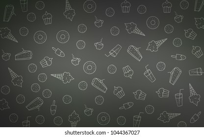 Light Gray vector layout with sweet desserts. Confections on blurred abstract background with colorful gradient. Pattern for ad, booklets, leaflets of restaurants.