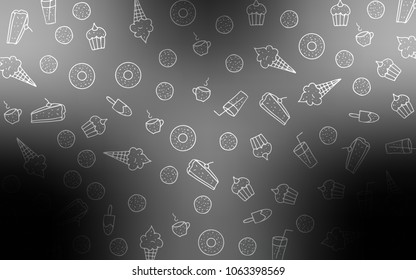 Light Gray vector layout with sweet desserts. Illustration with set of sweet food in doodle style. Pattern for ads of breakfast, lunch, dinner.